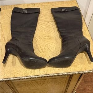 Alfani Brown Leather Heeled Boot 3” heel with leopard print lining